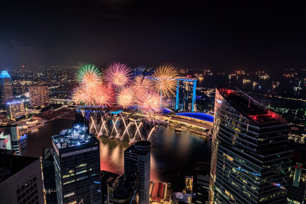 New Year fireworks over Marina Bay from the 1-Arden rooftop