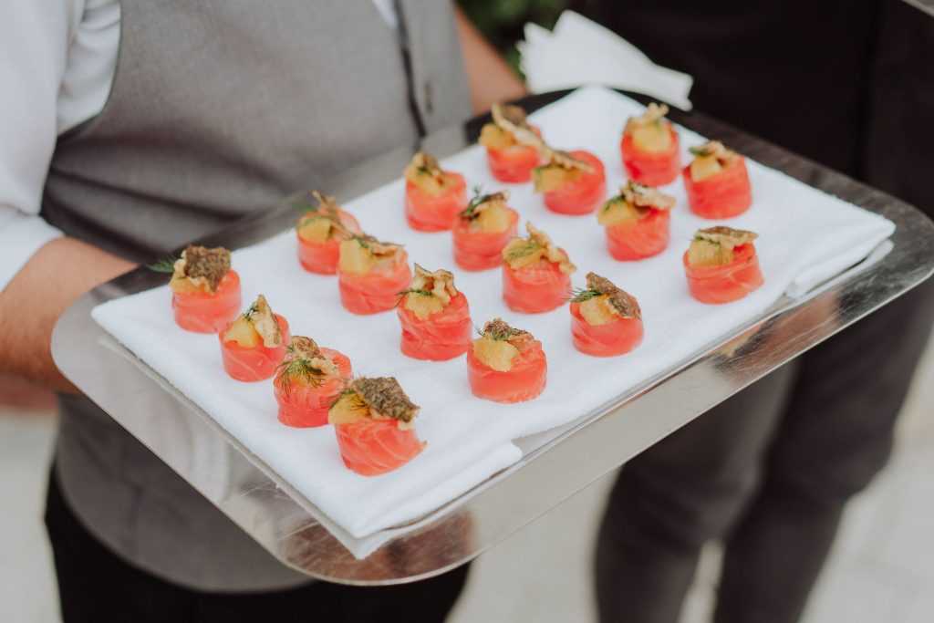 Salmon canapés served at a corporate cocktail reception at 1-Arden